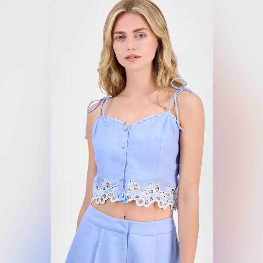 Astr Light Blue Kiya Eyelet-Hem Tie-Shoulder Cropped Cami small